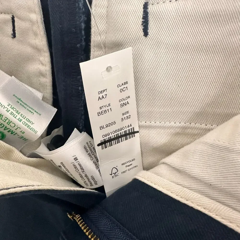 J.CREW Classic Chino Pants Storm Navy Sz 31W 32L NWT Preppy Classic Coastal